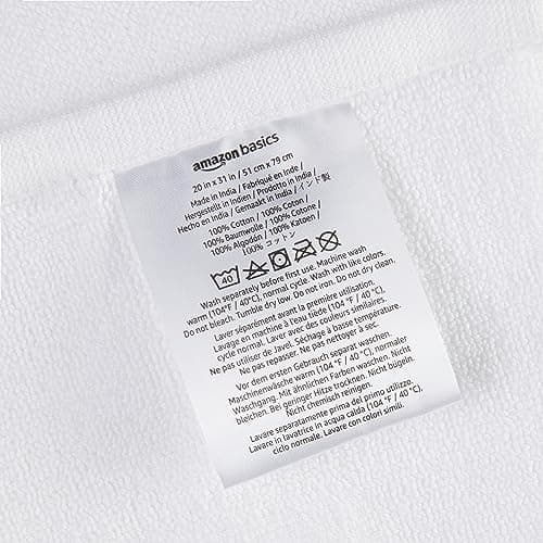 Amazon Basics Non-Slip Cotton Bath Mat, 100% Cotton Absorbent, Machine Washable, 31" L x 20" W, Bright White 5