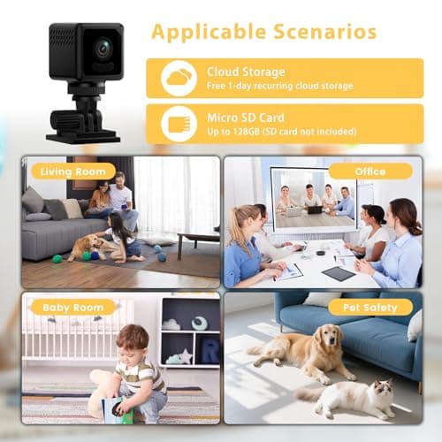Mini Camera, 4K WiFi Micro Wireless Cameras Portable Nanny Cam with Cloud & SD Storage, Motion Detection, Night Vision, Small Smart Remote Tiny Security Camera for Home Pet Baby Office Indoor/Outdoor 7