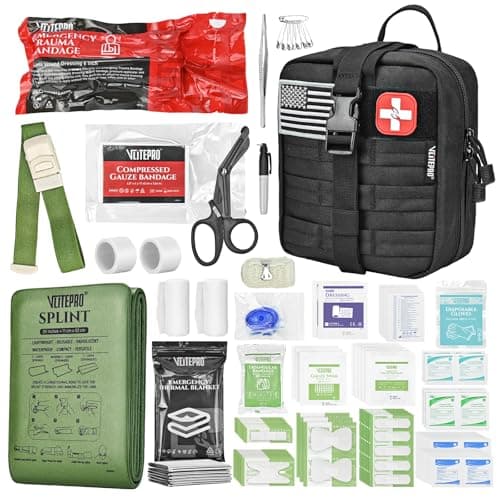 Trauma First Aid Kit - IFAK Trauma Kit with Trauma Bandage, Splint, Tourniquet, Wound Care, Bleeding Control - Tactical Molle Pouch for Military, Combat, Camping, Home, Hiking,Travel- Black