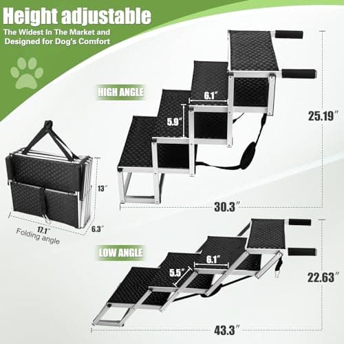 Foldable Dog Stairs with Non-Slip Surface - Portable Aluminum Dog Steps for Trucks, SUVs & Cars - 4 Steps 6
