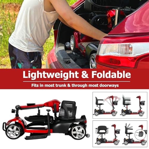 Hubbfq Mobility Scooters for Seniors - Upgraded Powered Mobility Scooters for Adults,Foldable Lightweight Electric Wheelchair,14 Miles Range,5 Mph Range,Seat Swivel,Max Load 265LB,All Terrain(Red) 5