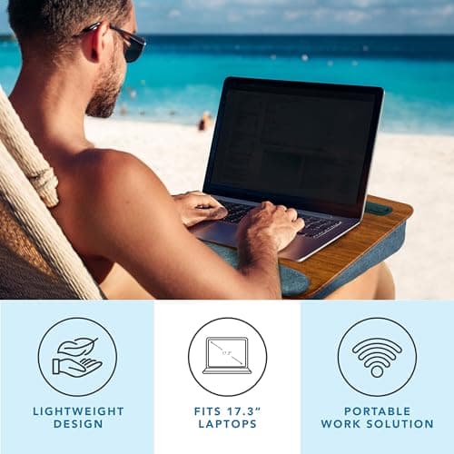 LAPGEAR Portable Laptop Lap Desk with Pillow Cushion, Anti-Slip Strip, Tablet or Phone Storage Slot, Pen and Pencil Pocket, and Wrist Rest - Espresso Woodgrain - Fits 17.3" Laptops - Style No. 91342 2