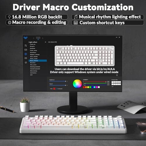 AULA F99 Pro Wireless Mechanical Keyboard-Silent Version,BT5.0/2.4GHz/USB-C Hot Swappable Custom Keyboard,Gasket Structure,Pre-lubed Linear Switches RGB Backlit Computer Gaming Keyboards,White 8