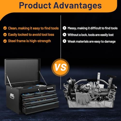 Goplus Tool Box, 24” 6-Drawers Steel Tool Chest w/Top Tool Tray,Automatic Lock, Protective Liners, Handle, Smooth Ball Bearing Sides, Portable Tool Storage Organizer, Toolbox for Garage Workshop 7