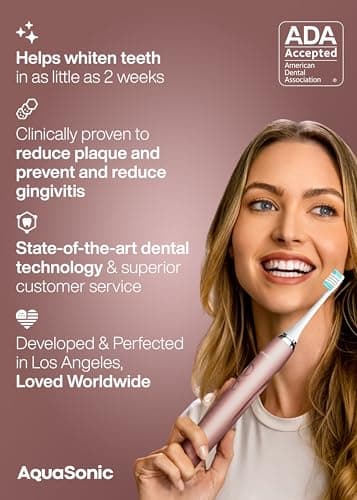 Aquasonic Vibe Series Ultra-Whitening Toothbrush – ADA Accepted Electric Toothbrush - 8 Brush Heads & Travel Case – 40,000 VPM Motor & Wireless Charging - 4 Modes w Smart Timer – Satin Rose Gold 6