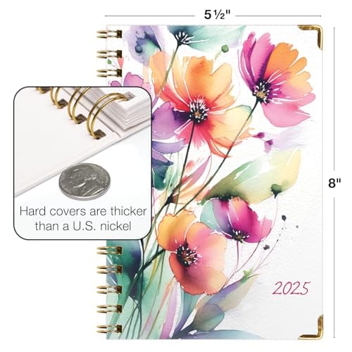 HARDCOVER 2025 Planner, 5.5"x8": 14 Months (November 2024 - December 2025), Daily Weekly Monthly Planner, Yearly Agenda, Bookmark, Pocket Folder and Sticky Note Set (Rainbow Floral) 6