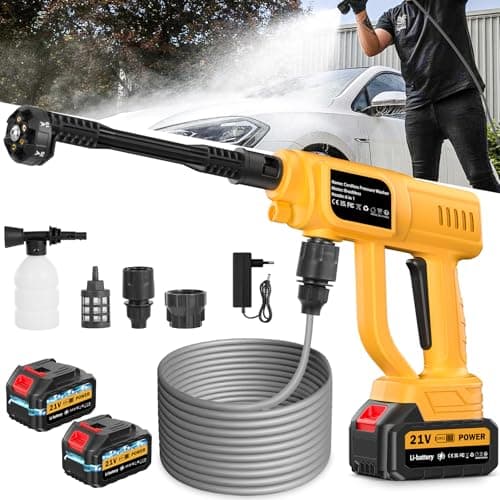 Cordless Pressure Washer Battery Operated, 1700PSI Portable Cordless Power Washer with 6-in-1 Nozzle&Foam Cannon, 21V Battery Powered Cordless High Pressure Washer Gun, Handheld Pressure washers