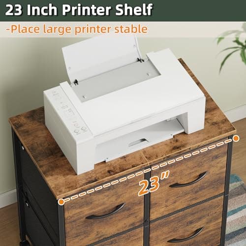 HIGDBFE 4 Drawer Lateral File Cabinet, Mobile Filing Cabinet for Large Printer, Home Office Functional Small Office Storage Cabinet & Printer Stand, Fits Letter/A4, Rustic Brown 5