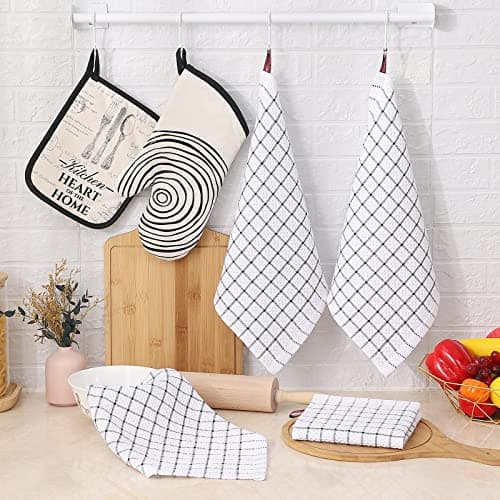 Fintale 100% Cotton Dish Cloths - Soft, Super Absorbent and No Lint Dish Towels for Kitchen - Good for Drying and Washing Dishes - 6 Pack (Lattice Designed, Black) - 12 x 12 Inches 5