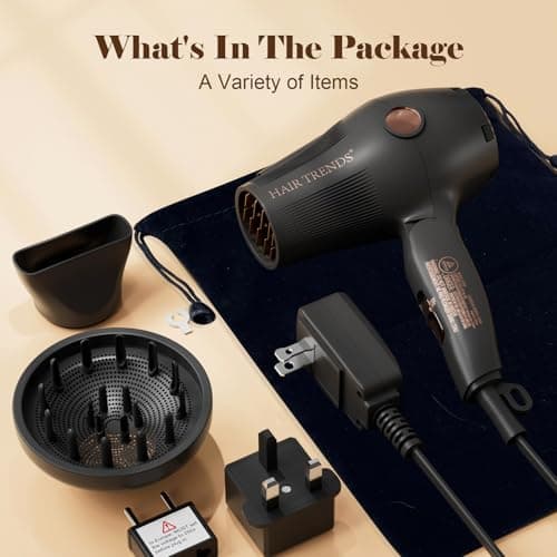 Travel Hair Dryer with Diffuser and Concentrator, Dual Voltage Hair Dryer (110V-250V) for European Trips, Compact Portable Blow Dryer for Women & Men with EU&UK Plug 7