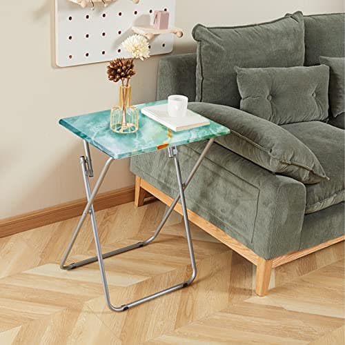 Garden 4 you Folding TV Tray Table,TV Dinner Table with Sturdy MDF Top,Eating Trays for Living Room with No Assembly Required, 2PCS (Sea Blue) 5