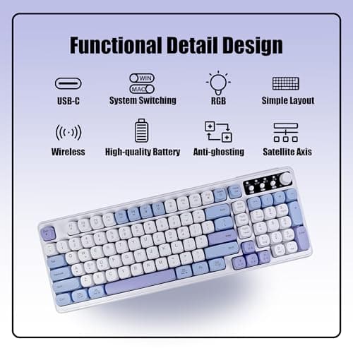 Bangsanth Wireless Keyboard, RGB Gaming Keyboard, Tri-Mode BT5.0/2.4GHz/USB-C, 99-Key Creamy, Anti-ghosting Keys, Compatible with PC, Mac, Gaming Consoles 8