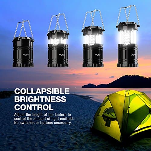 Vont 4 Pack LED Camping Lantern, LED Lanterns, Suitable Survival Kits for Hurricane, Emergency Light for Storm, Outages, Outdoor Portable Lanterns, Black, Collapsible, (Batteries Included) 2