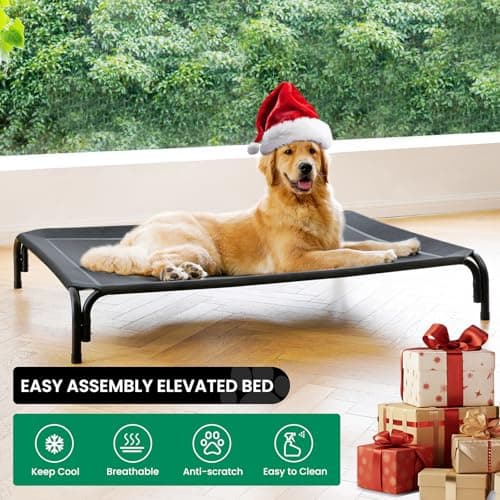 Elevated Dog Bed Raised Outdoor Dog Cot for Large Dogs, Installation Requires No Tools, Frame with Washable Cooling Breathable Mesh Anti-Slip Feet, Indoor Pet Bed, Black, 43.3 Inches 2