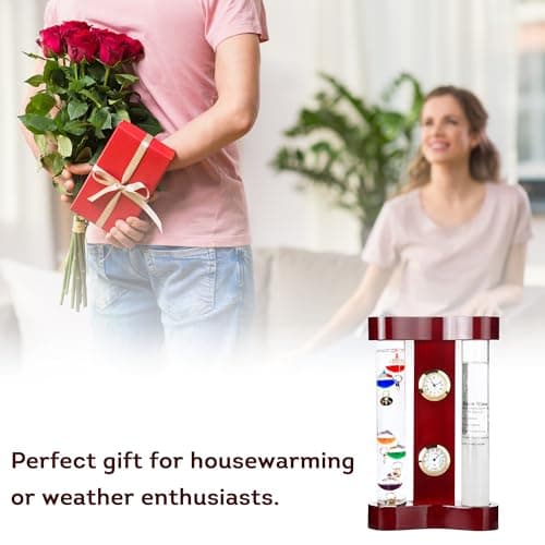Lily's Home Analog Weather Station with Galileo Thermometer, Precision Quartz Clock & Hygrometer, Fitzroy Storm Glass, Gift for Friends and Family, Holiday Gift, Indoor & Outdoor Décor (7” x 4.4”) 7