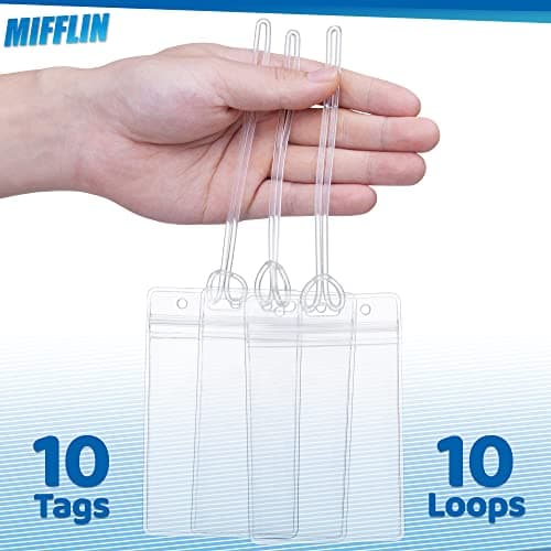 Mifflin-USA Luggage Tags with Transparent Loops (Clear, 10 Pack), Waterproof Travel Bag Identifiers with Straps, Resealable Suitcase Tag Holders 5