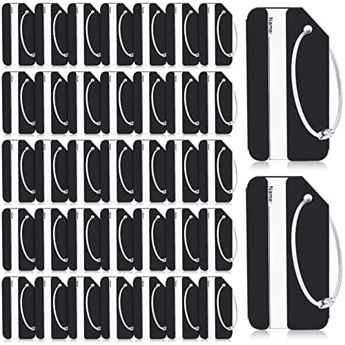 Hicarer 50 Pcs Aluminum Luggage Tag Bulk Travel ID Bag Tags Metal Suitcase Tags with Name Card for Baggage Backpack Identifier Cruise Business Wedding Favors, Black