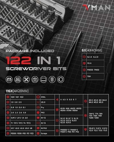 VMAN 128 in 1 Electronics Precision Screwdriver Set, Professional Magnetic Repair Tool Kit with 122 Bits for Computer, PC, iPhone, Laptop, Game Console, Watch, Xbox, PS5, MacBook, Ring Doorbell 7