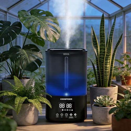 Coospider 5L Humidifier for Indoor Plants, Top Fill Humidifier for Grow Tent, Cool Mist Humidifiers with Timer & Humidity Control, Quiet Fogger for Plants, Mushroom, Greenhouse, Terrarium, Bedroom
