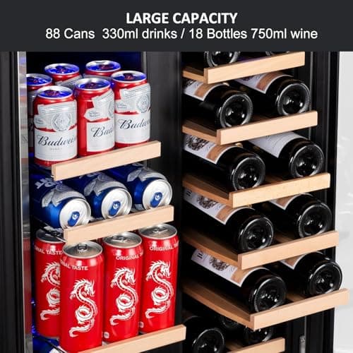 Velieta Wine and Beverage Refrigerator, 24 Inch Dual Zone Fridge with Glass Door, Built-In Cooler with Powerful and Quite Cool System/18 Bottles and 88 Cans Capacity Bverage Cooler 5