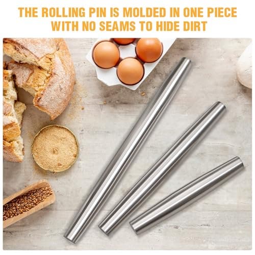Smooth Stainless Steel Rolling Pin for Baking Fondant, Pizza, Pie, Pastry, Pasta, Dough, Cookies (12.8in) 5