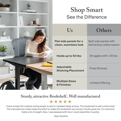 Bush Home Tall 5 Shelf Bookcase, Large Open Bookshelf, Sturdy Display Cabinet for Living Room or Home Office, Cabot Collection, Espresso Oak 7