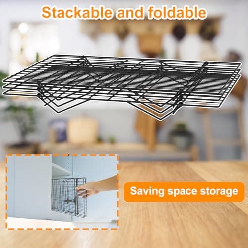 3-Tier Stackable Cooling Rack 13.4x9.4 Collapsible Baking Rack with Non-Stick Coating, Rustproof Heavy Duty Iron Wire Racks for Cooling, Baking, Grilling, Oven & Dishwasher Safe 6