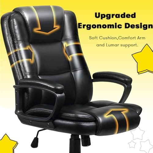 OFIKA Home Office Chair, 400LBS Big and Tall Computer Chair Heavy Duty Design, Ergonomic High Back Cushion Lumbar Back Support, Adjustable Executive Leather with Armrest 7