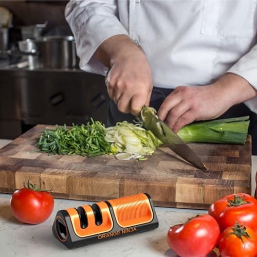 Orange Ninja Mini Knife Sharpener - Coarse & Fine Blade Sharpener, Sharpening System- Knife Sharpeners for Kitchen Knives, Pocket Kitchen Knives Sharpeners with Bottle Opener & Fridge Attachment 7