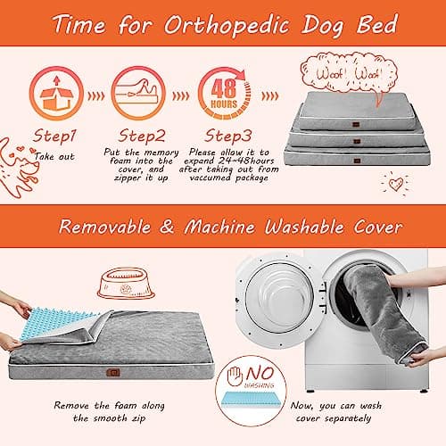 EHEYCIGA Waterproof Dog Bed Orthopedic 35"x23", Memory Foam Pet Bed for Larged Size Dogs, Washable Pet Mat with Removable Cover, Grey 7