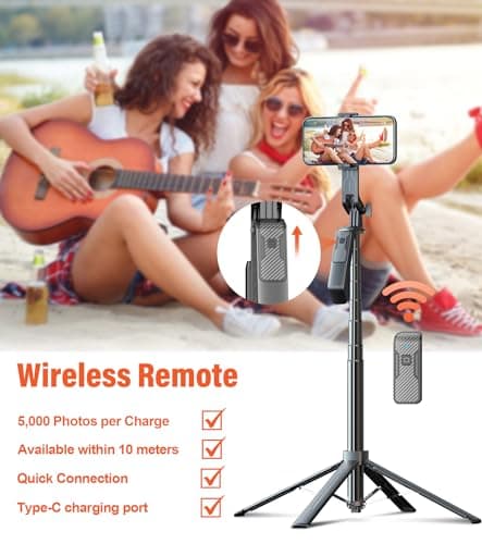 Funxee Selfie Stick Phone Tripod - 71 inch Tall Cell Phone Holder with Detachable Wireless Remote and 2 LED Lights for Recording, Video and Picture, Phone Stand for iPhone, Android, Camera & Gopro 6