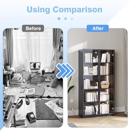 PEUKC Display Cabinet with Glass Doors, Curio Cabinets with Adjustable Shelves, Glass Cabinet Case for Home, Office, Clinic, Pantry, Assemble Required (Deep Grey, 63 in - LED Lights) 7