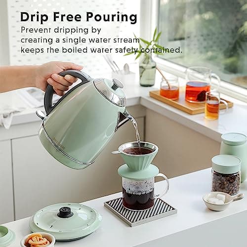 BUYDEEM K640 Stainless Steel Electric Tea Kettle with Auto Shut-Off and Boil Dry Protection, 1.7 Liter Cordless Hot Water Boiler with Swivel Base, 1440W, Cozy Greenish 7