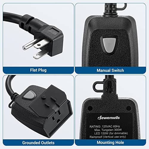 DEWENWILS Outdoor Dimmer for String Lights, Remote Dimmer Switch, Weatherproof Dimmer Plug, 100FT Range, Compatible with Dimmable LED/Tungsten Bulbs 7