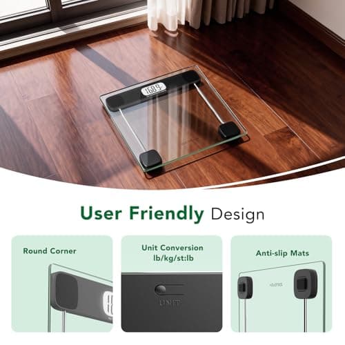 ZOETOUCH Scale for Body Weight, Accurate Bathroom Scales, Digital Weighing Machine for People, 400lb Capacity, LCD Display, Step-On Technology, Tempered Glass, Measuring Tape Included 7