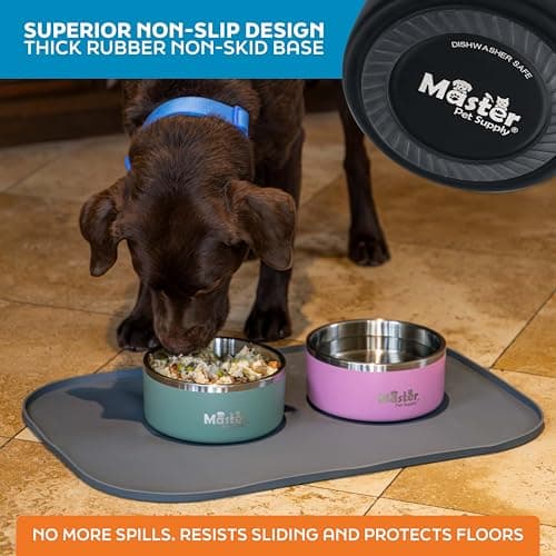 Master Pet Supply Stainless Steel Dog Bowls - 32 oz, Heavy Duty - Black Velvet, Double Wall Extra-Thick Insulated, Non-Slip Pet Water Bowl for Dogs, Cats & Pets, Anti Rust Metal, Dish Washer Safe 5
