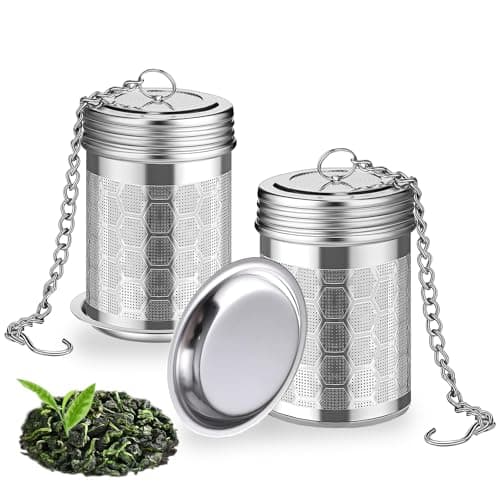 2 Pack Stainless Steel Tea Infusers, Extra Fine Mesh Strainers with Drip Trays, Brew Loose Tea