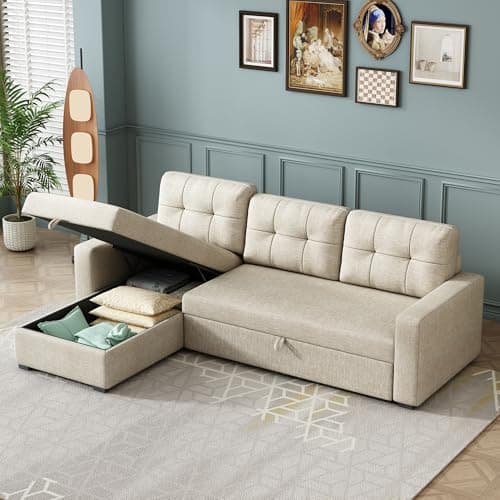 YOPTO Sleeper Sofa Couch with Pull Out Bed,L Shaped Sleeper Sofa Bed with Storage,Sectional Sleeper Couch,Convertible Sleeper Sectional Sofa-Bed W/Reversible Chaise&Back Cushion,for Living Room,Office 7