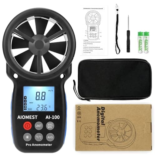 AIOMEST Digital Anemometer, Handheld Wind Speed Meter AI-100, Airflow Gauge Measures Air Temperature ℃/℉ Velocity for HVAC with Wind Chill Backlight 7