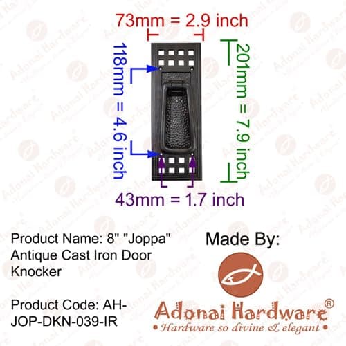 Adonai Hardware Joppa Antique Iron Door Knocker (Black Powder Coated) 5