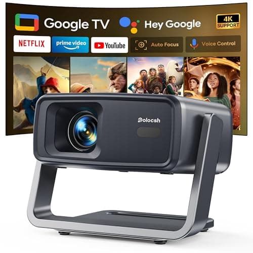 Polocsh 4k Projector with WiFi and Bluetooth, Smart Projector with Auto Focus & Voice Control, Over 10,000+ Apps Movie Home Theater Mini Portable Proyector For Indoor/Outdoor