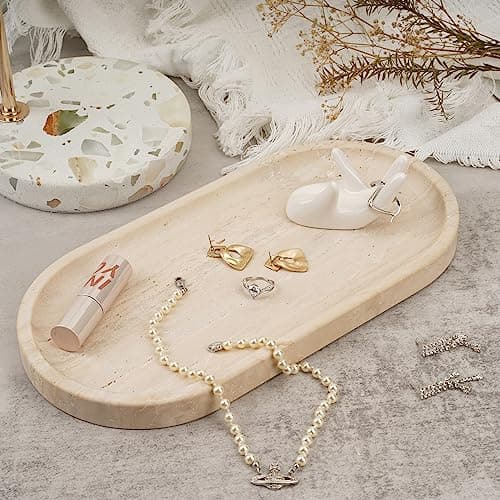 Koville Italian Travertine Tray, 12"x6" Vanity Decorative Marble Tray for Countertop, Catchall Tray for Perfume, Candles, Jewelry Dish Tray 5