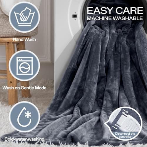 Heated Blanket Electric Full Size with 8 Heat Levels & 10 Time Settings, Heating Blanket with Flannel & Sherpa for Bed, Full Body, Couch, Home Office Use, Machine Washable, Warm Gift (Grey 72"x84") 8