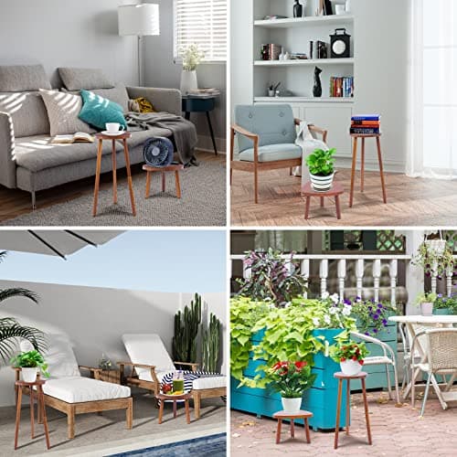 Eocogup Plant Stand Indoor Tall,2 Tier Convertible Wooden Flower Stand,Planter Stand,Multi-purpose Plant Shelf Indoor for Living Room Balcony Garden Patio Office,Walnut 5