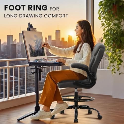MAHOMICO Drafting Chair for Standing Desk – Tall Office Chair with Adjustable Height & Foot Ring, Flip-Up Arms, Lumbar Support – Comfortable Fabric Seat, Ideal Home Desk Chair 7