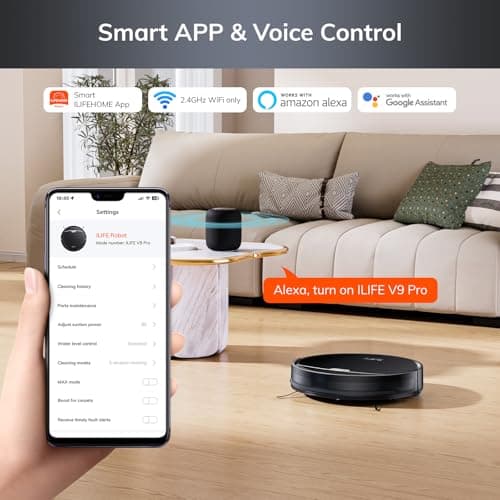 ILIFE V9 Pro Robot Vacuum and Mop Combo, Self Emptying Robot Vacuum Cleaner, 3000Pa Strong Suction, Gyro Navigation, App/Alexa/Remote Control, Works with 2.4G Wifi, Ideal for Hard Floors, Black 5