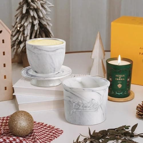 MSJGA Butter Crock for Counter with Water, French Butter Keeper for Spreadable Butter Marble Ceramic Butter Dish with Lid for Countertop, Butter Container Holder 8