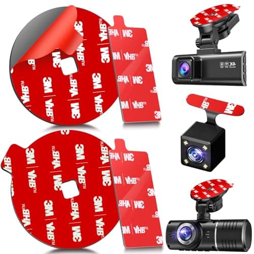 4Pcs Adhesive Sticky Pads for Front and Rear Dash Cam, Heat Resistant Round Mounting Tape for Dashcam Suction Cup Mount, Double Sided Sticker Replacement Attach to Windshield, Car Window/Glass 7