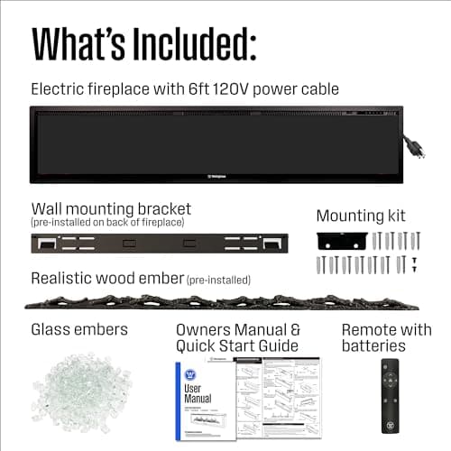 Westinghouse 50 Inch Electric Fireplace Heater, Compatible with Alexa & Google Home, Wall Mount or in-Wall Recessed Fireplace Insert, 24 Hour Timer, Color Changing Flames, 750W/1500W Indoor Heater 9