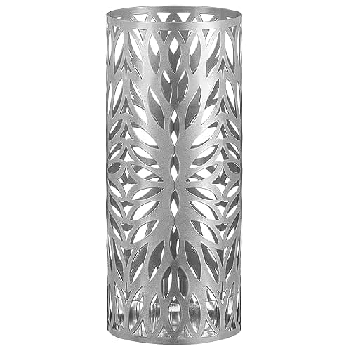LANDVOI Umbrella Holder Stand for Entryway, Metal Organizer With Detachable Drip Tray, Round Freestanding Rack, 6.7 x 6.7 x 16 Inches, Silver DUH11S